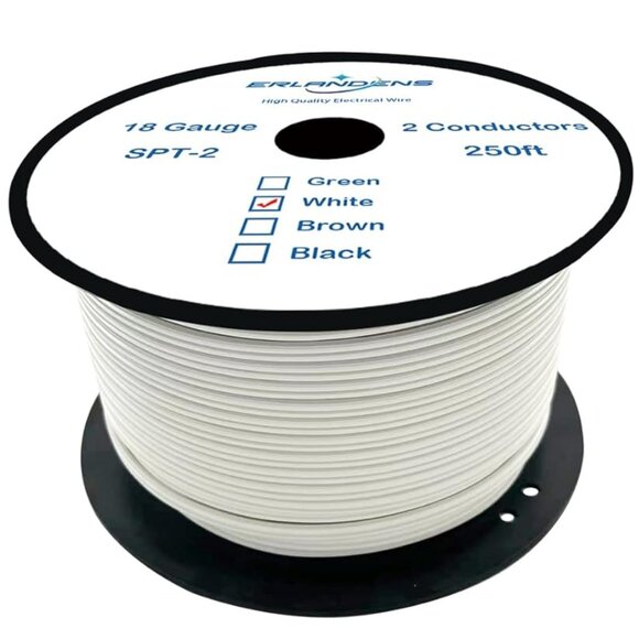 LAMP WIRE - 250ft 18x2W Gauge SPT-2 Outdoor Copper Electric Wiring Spool White - Picture 1 of 4